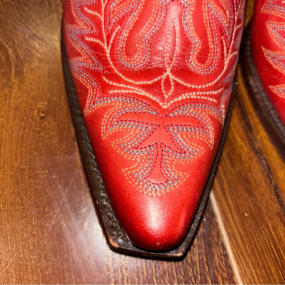 Lucchese Red Embroidered Leather Mules - Picture 2 of 11